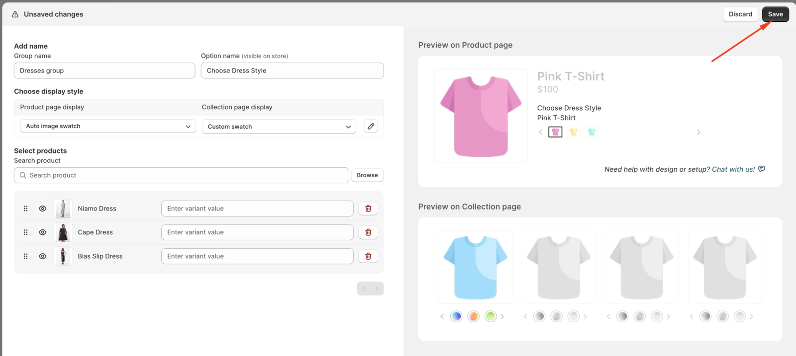 Saving the completed product group