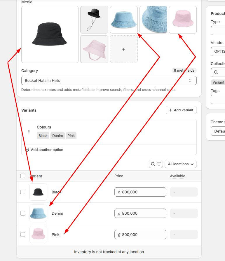 Product gallery showing only the selected variant's images