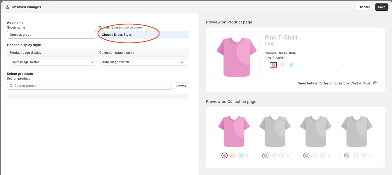 Entering the option name customers see on the storefront