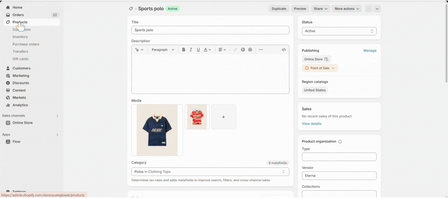 Animation of the main product image updating when a swatch is clicked