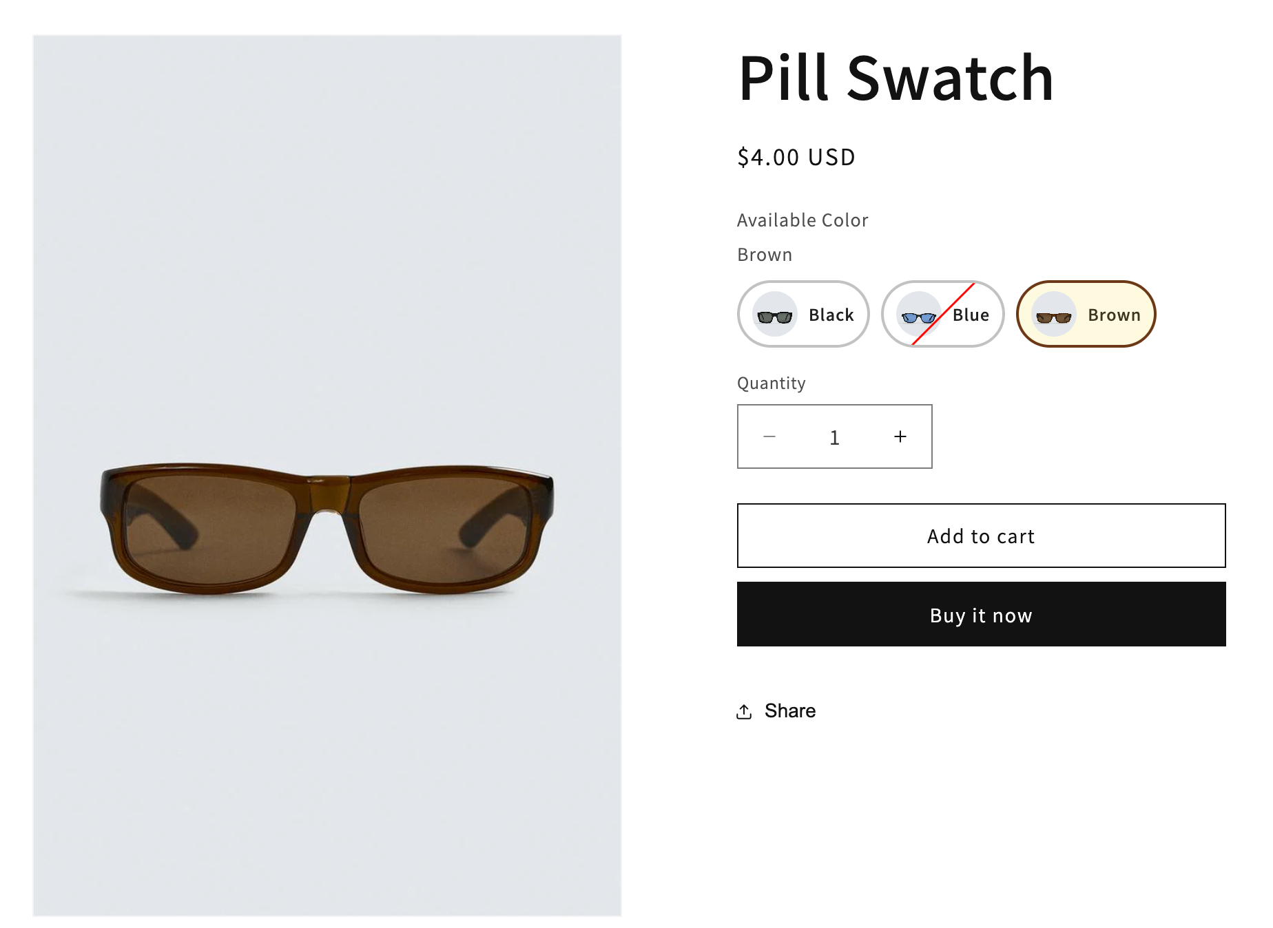 Pill swatch on the product page
