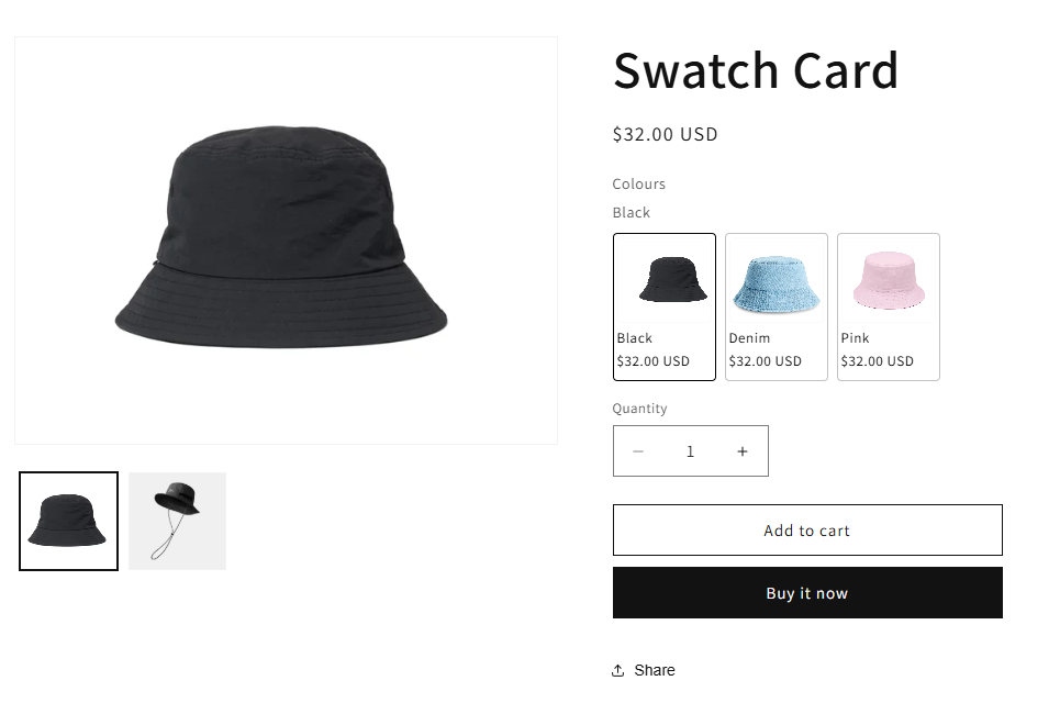 Swatch card on the product page