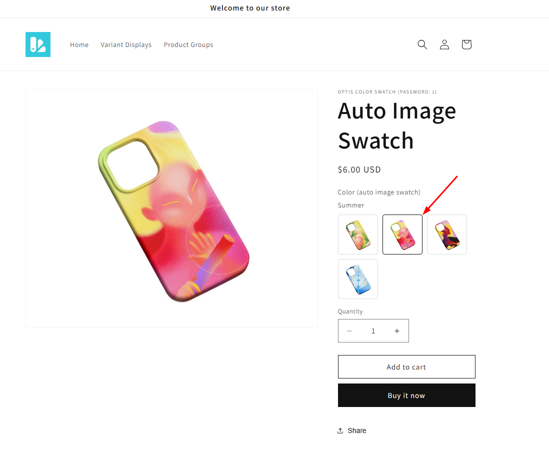 Auto image swatch on the product page