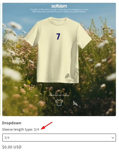 Dropdown variant selector on the collection page