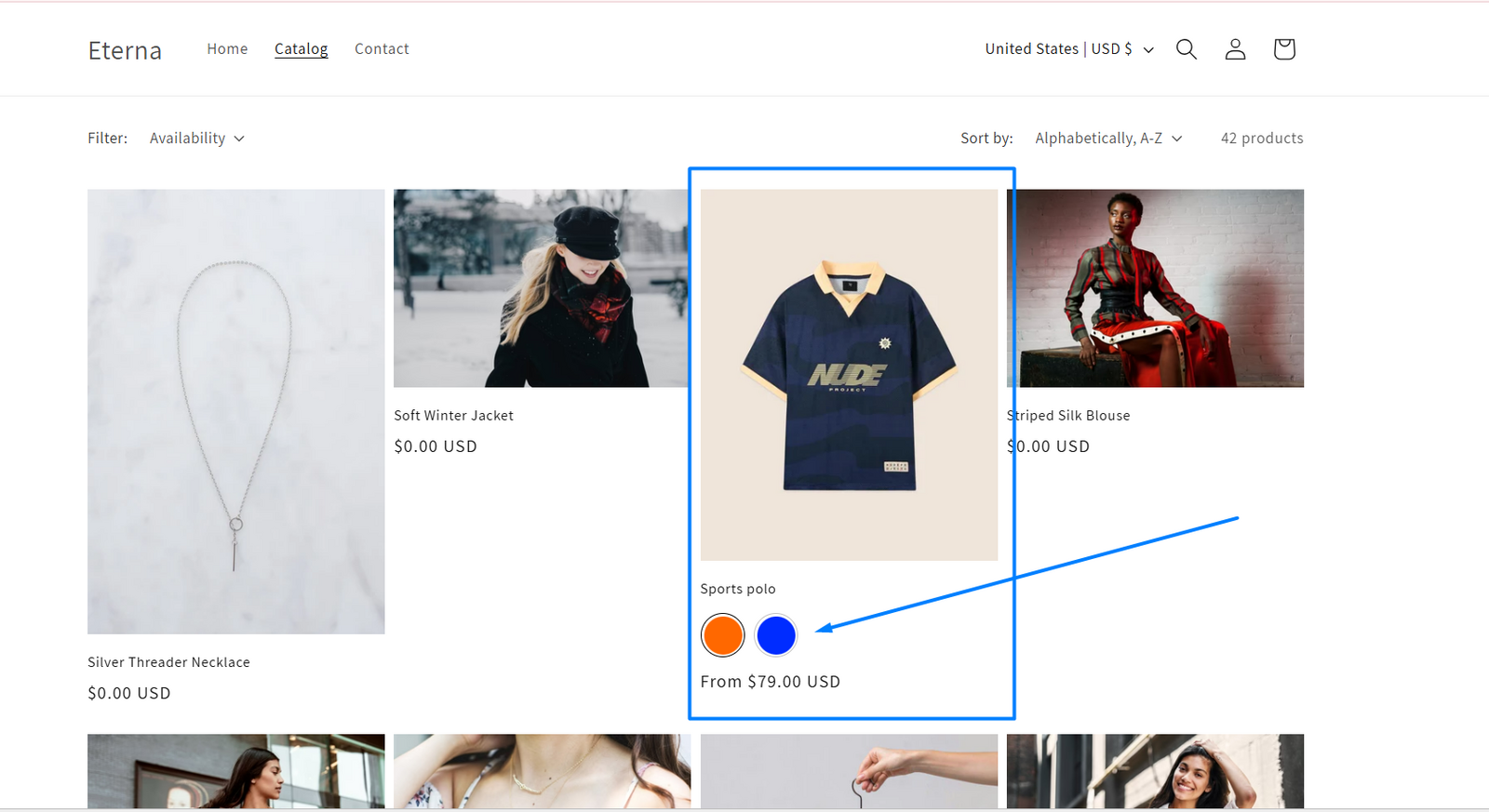 Variant swatches shown on a collection page