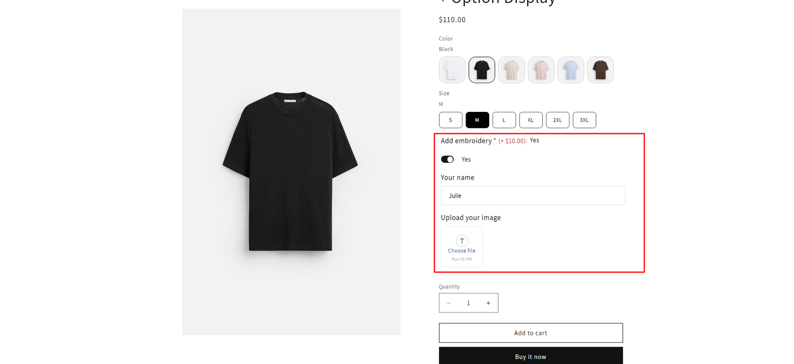 Adding custom options such as text boxes and file upload with the Product Options app