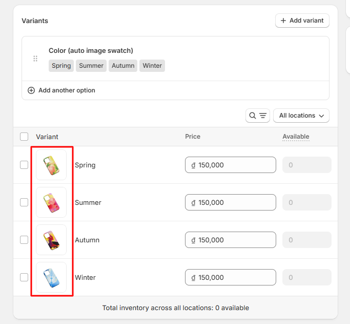 Auto image swatches generated from Shopify variant images