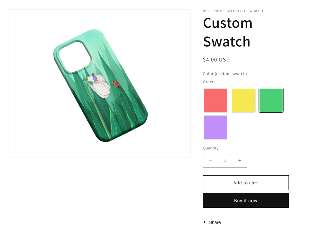 Custom swatch on the product page