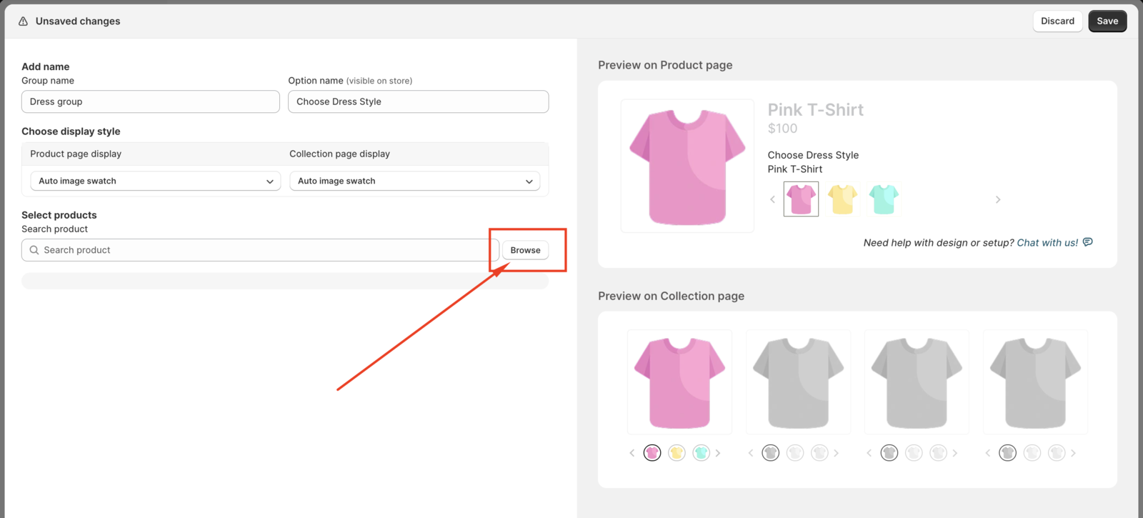 Adding products to the product group